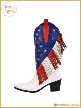 Women's Cowgirl Mid Calf Booties Fringe Embroidered Chunky Block Heel Pull On